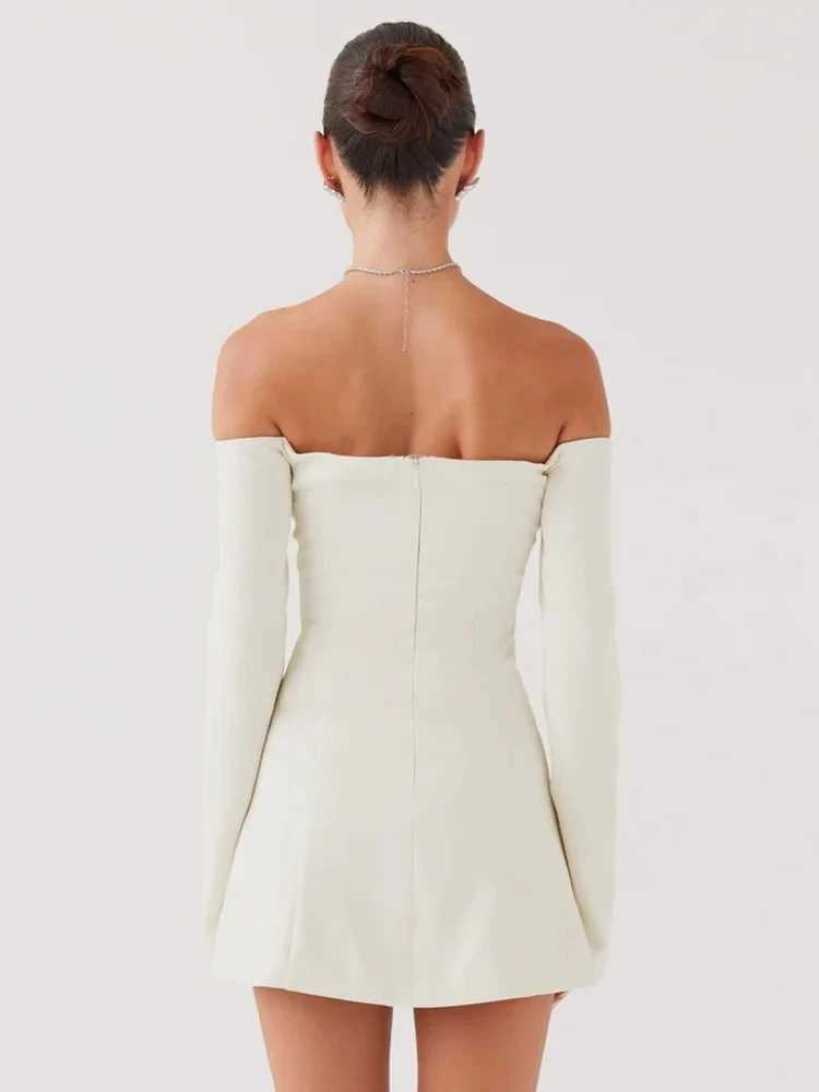 Basic Casual Dresses Fantoye Sexy Off Shoulder Button Women Dress Brown Long Slve High Waist Dress Female Summer Skinny Elegant Party Clubwear 2024 H2