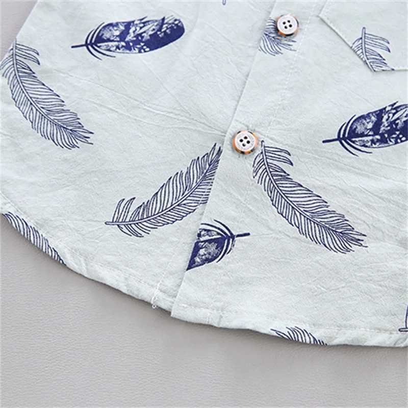 0-3 Year Old Baby Summer Feather Print Shirt Short Sleeve Suit W250218