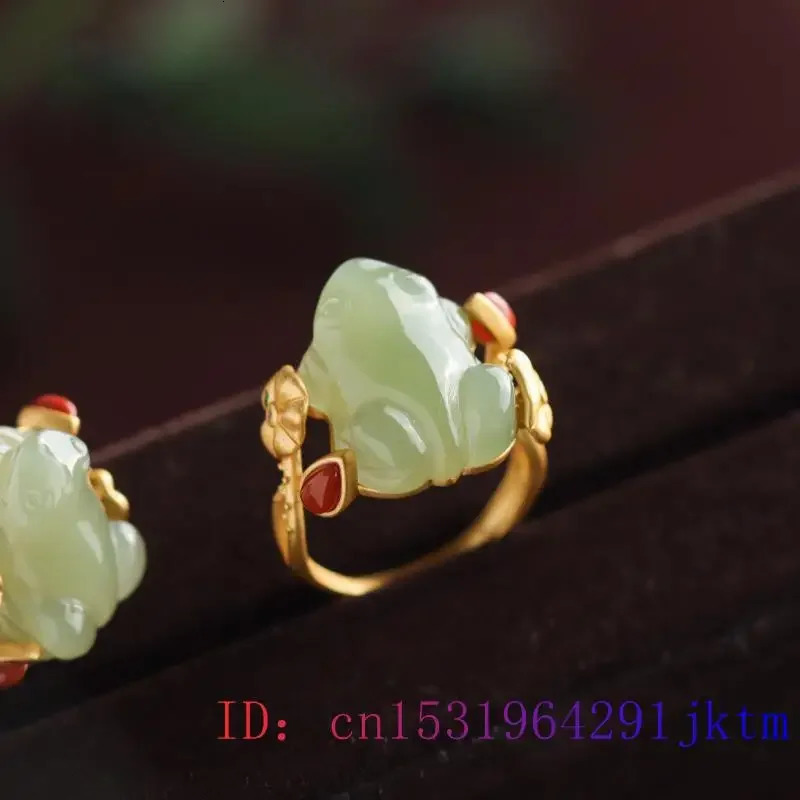Green Jade Frog Rings Charms Natural Accessories Amulets Talismans Fashion Jewelry Adjustable Ring Women 925 Silver 250218 - view 6