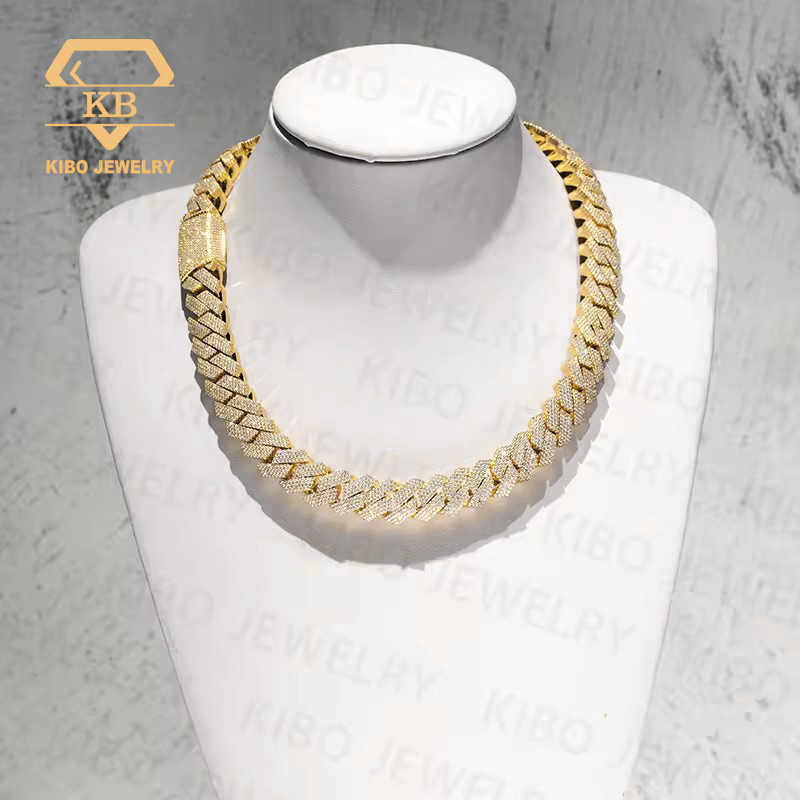 925 sterling silver gold plated Iced out vvs moissanite hip hop big thick 14mm cuban link moissanite chain necklace