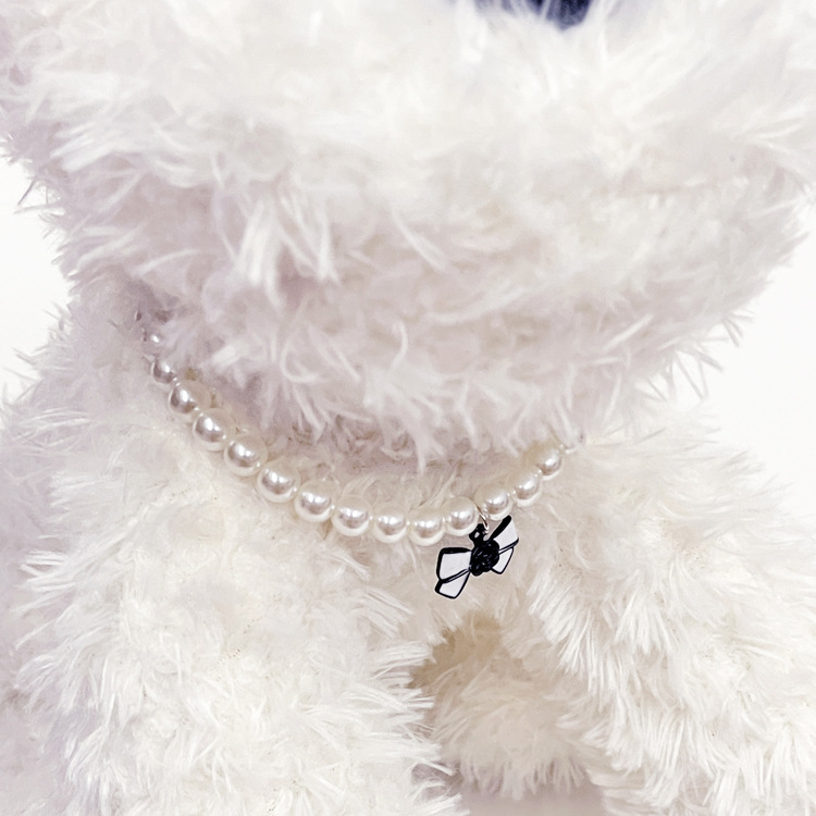 Fashion Dog Pearl Necklace with Black and White Bow Charm, Exquisite Cat Dog Neck Decoration Necklace for Small Medium Dogs, Adjustable Pet Necklace M