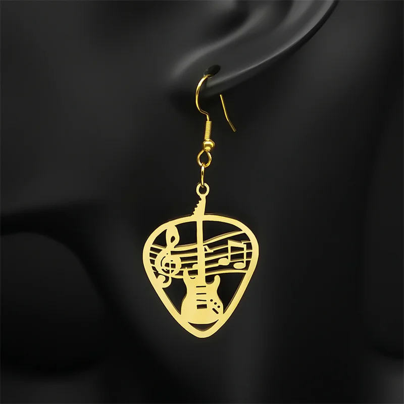 Rock Music Guitar Pick Pendant Drop Earrings for Women Stainless Steel Punk Musical Bass Note Dangle Earring Party Gift Jewelry 250213