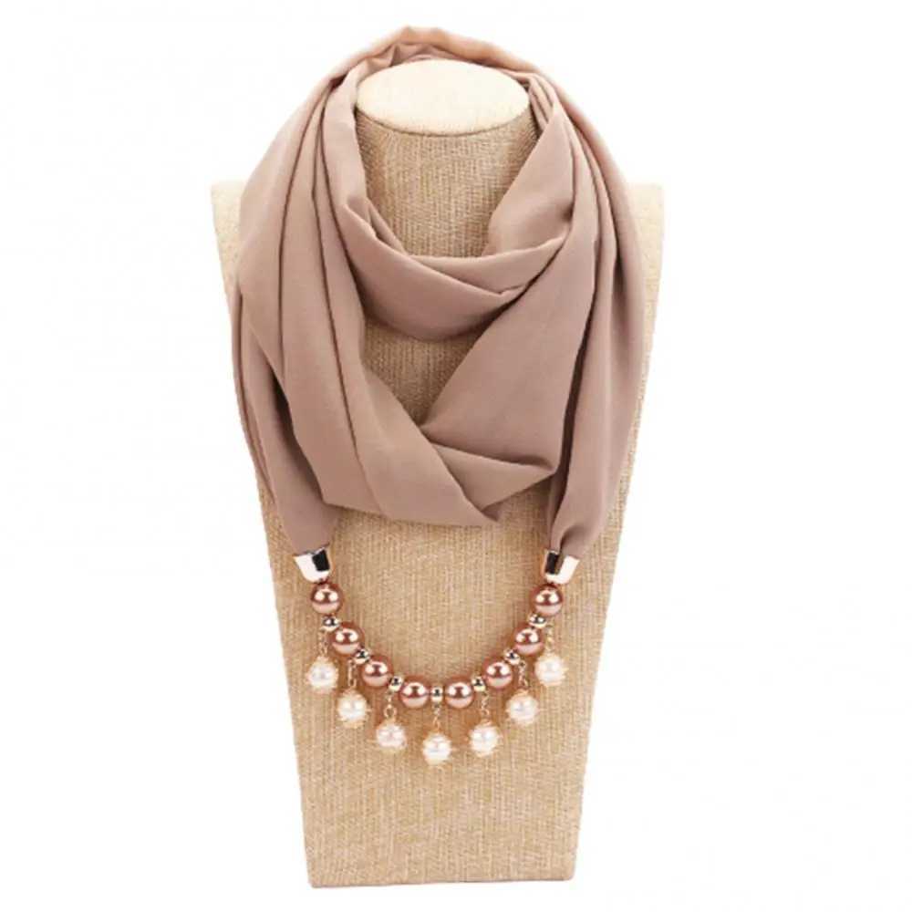 Scarf Women Chic Necklace For Female Fashion Pearl Jewelry Necklace Chiffon Scarf Solid Color Scarves W250218
