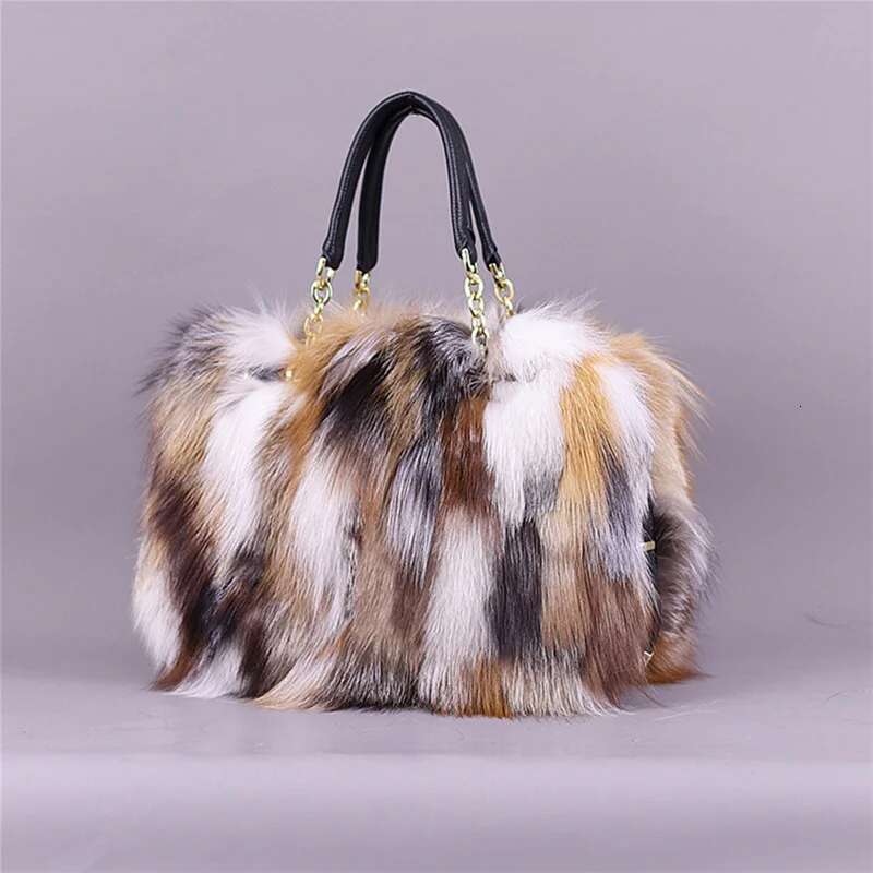 Real Fox Women Messenger 2024 Winter Ladies Warm Shoulder Bags Designer Fur Tote Evening Party Clutch Bag