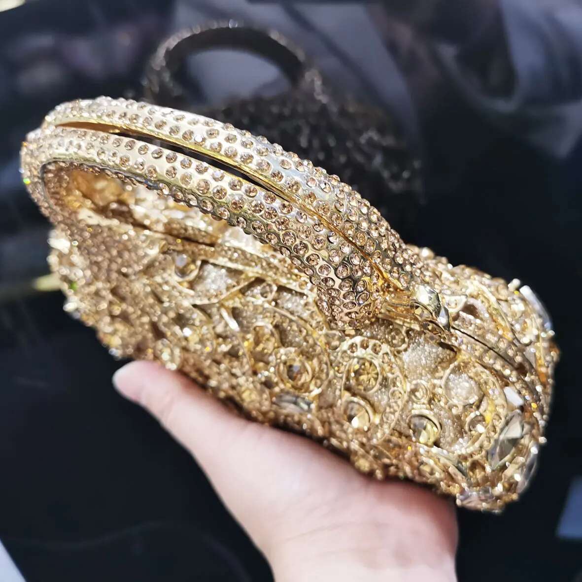 KHNMEET Fashion Rose Gold Mini Tote Handbags Box Crystal Evening Women Clutch Bags Champange Wedding Purse SM94