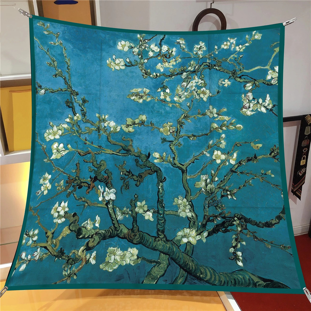 90cm Van Gogh Oil Painting Twill Silk Scarf Fashion Shawl Square Hijab Scarf Women Bandana Foulard Head Scarves 250213