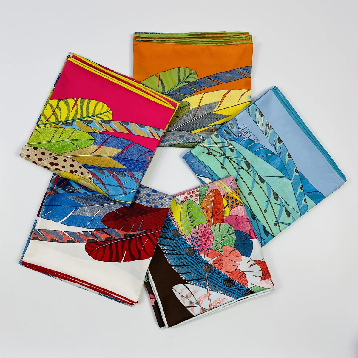 90cm feather fountain 100% diagonal silk square scarf womens shawl headscarf scarf bandage hand rolled hem headscarf 250213