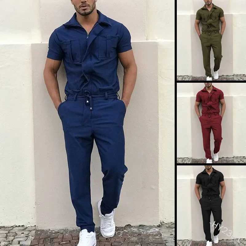 New Mens Rompers Pants Casual Loose One-piece Suit Overalls Fashion Short Sleeve Jumpsuit Streetwear Men Ropa De HombreXJ250218