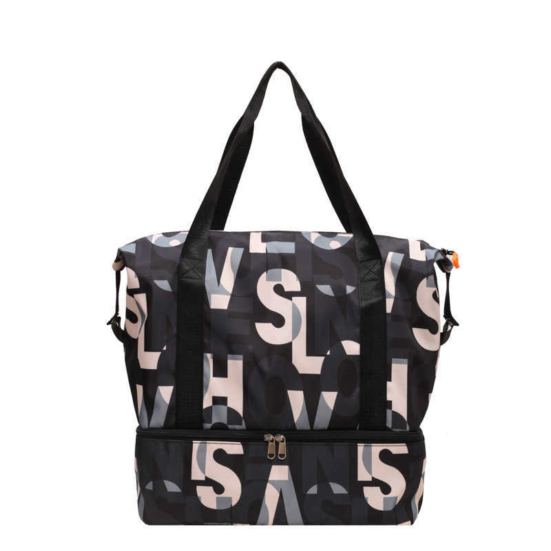 Large capacity travel bag, women's new style printed fashion, lightweight and waterproof hand luggage bag, men's business travel boarding ba