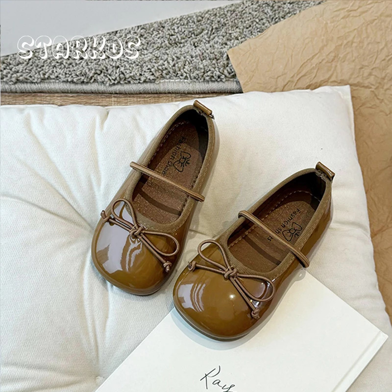 Round Toe Patent Leather Ballet Flats For Baby Girl Classic Bowknot Elastic Band Ballerina Shoes Toddler Kid Soft Dress Zapatos 250219