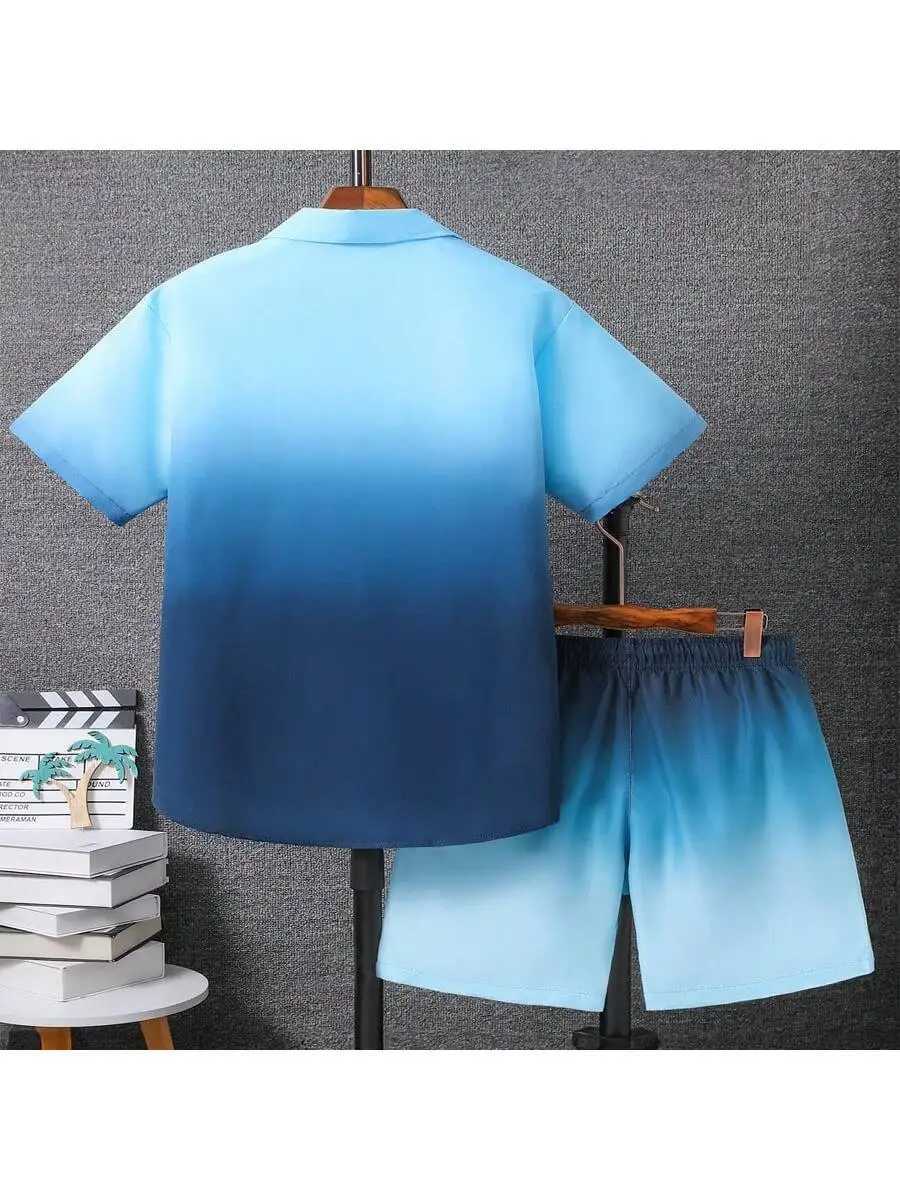 2pcs Mens Casual Summer Outfits Color Block Short Sleeve T-Shirt Drawstring Shorts Set Beach Sports Exercise Short ClothinXJ250218