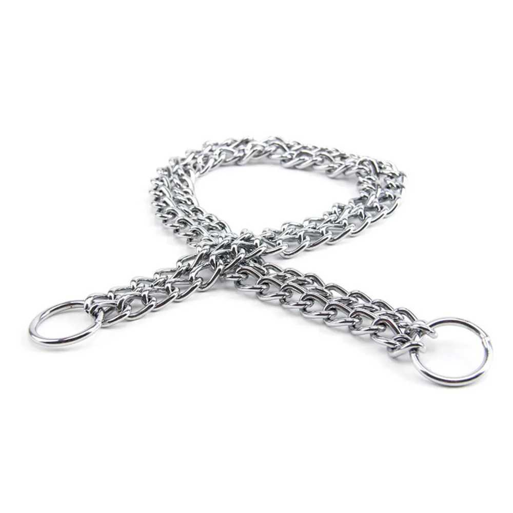 Durable dog leash collar adjustable stainless steel double row collar dog leash training necklace suitable for small medium and large dogs W250219