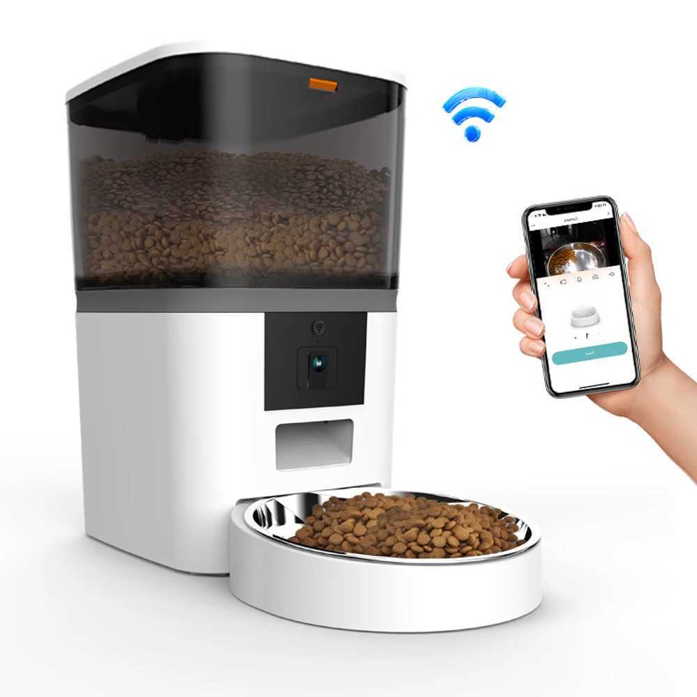 Dog Feeders 4L Smart Automatic Cat Feeder With Camera Video Cat Dry Food Dispenser Pet Smart Voice Recorder Auto Feeder Bowl For Cat Dog H250218