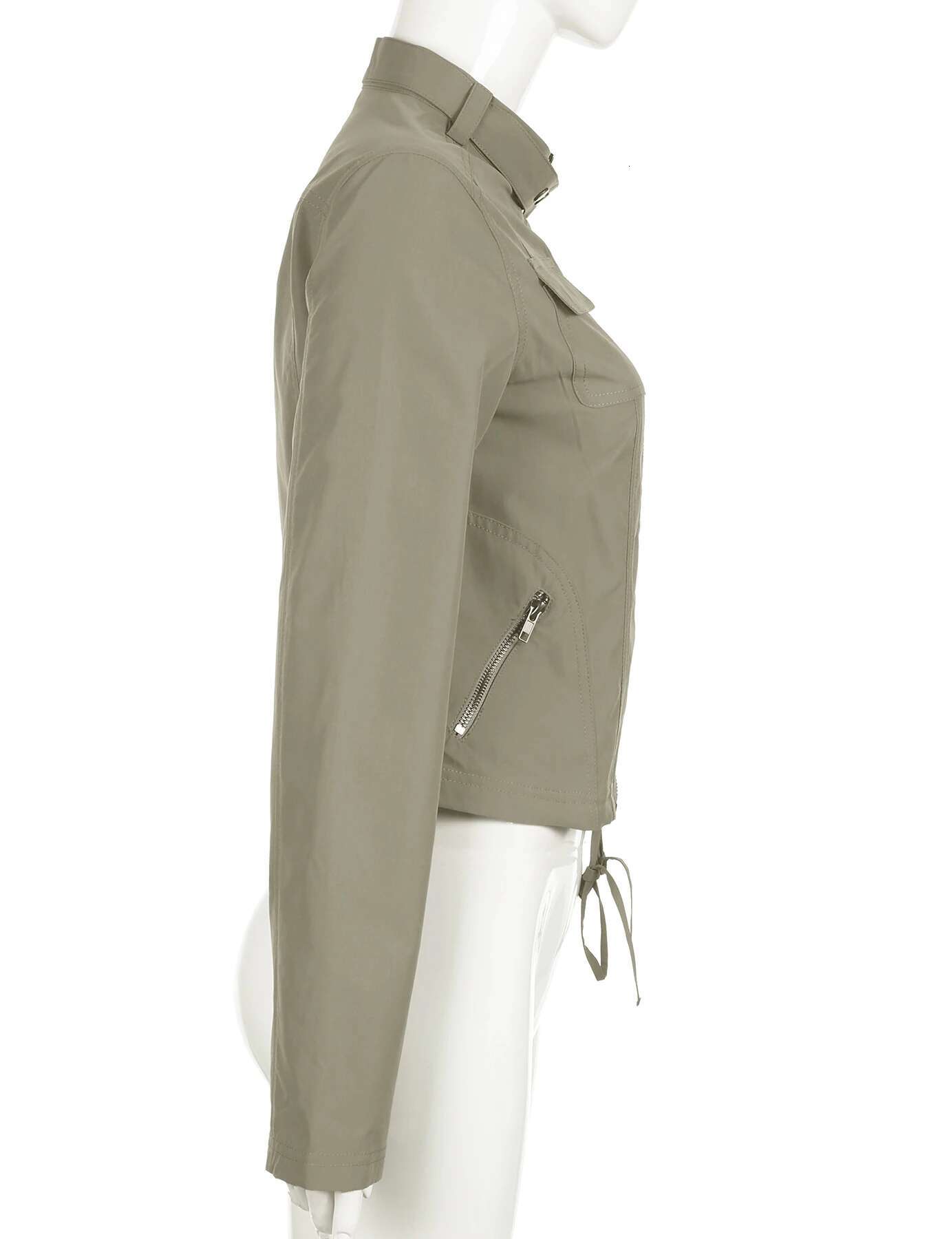 IAMSURE Safari Style Big Pockets Zipper Jackets Casual Solid Turtleneck Long Sleeve Coats Women 22024 Autumn Winter Fashion Lady