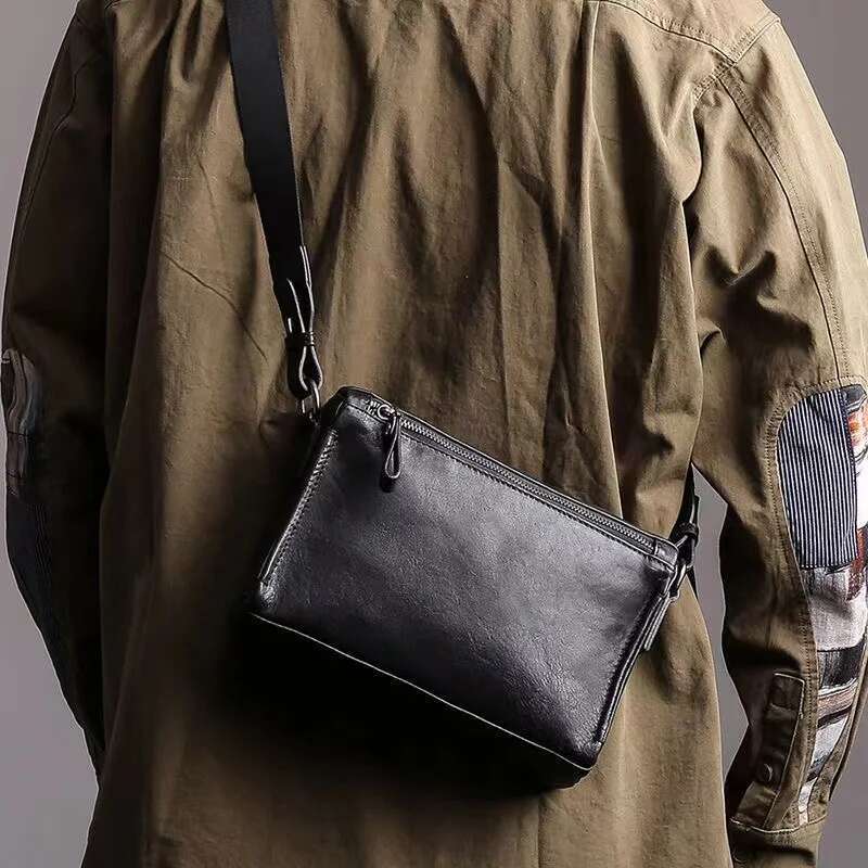Wmnuo Messenger Shoulder Man Original Cowhide Leather Brand Designer Crossbody Sg Bag Male Pillow Handbag Black Qx306