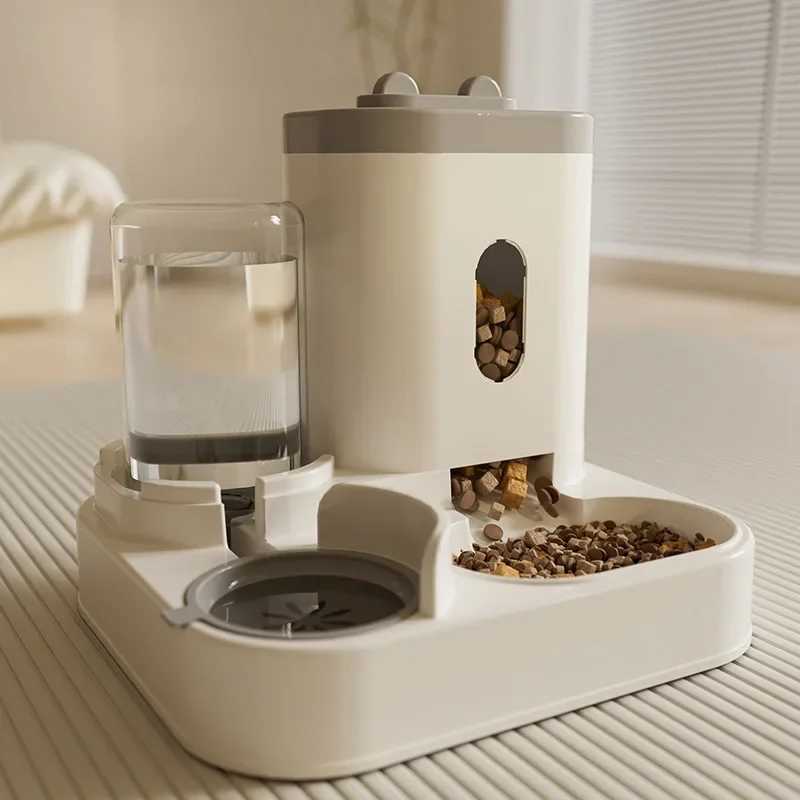 Dog Feeders Automatic Feeder Cat Dog Food Bowl With Water Fountain Pet Large Capacity Raised Stand Dish Bowl For Cat Drinker Accessories H250218