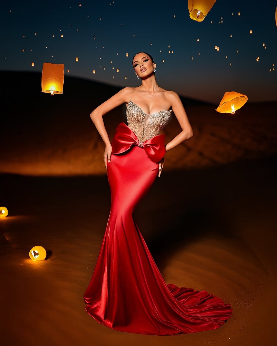 Red Mermaid Evening Dresses 2025: Shiny Beaded Lace Party Prom Dress With Bow Formal Long Red Carpet Gowns for Special Ocns