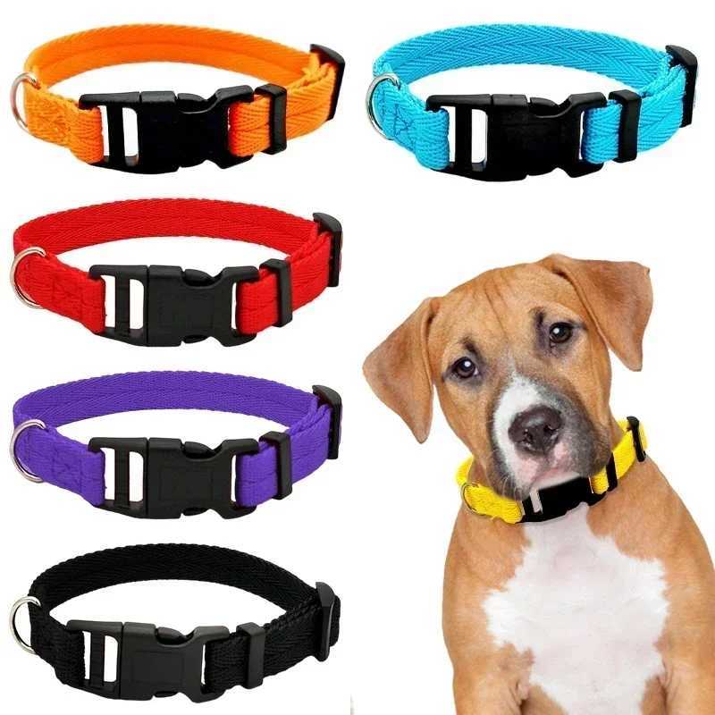 Adjustable Comfortable Pet Nylon Collar Durable Dog Neck Band Kitten Dog Necklace Solid Colorful Pet Dog Supplies Accessories W250219