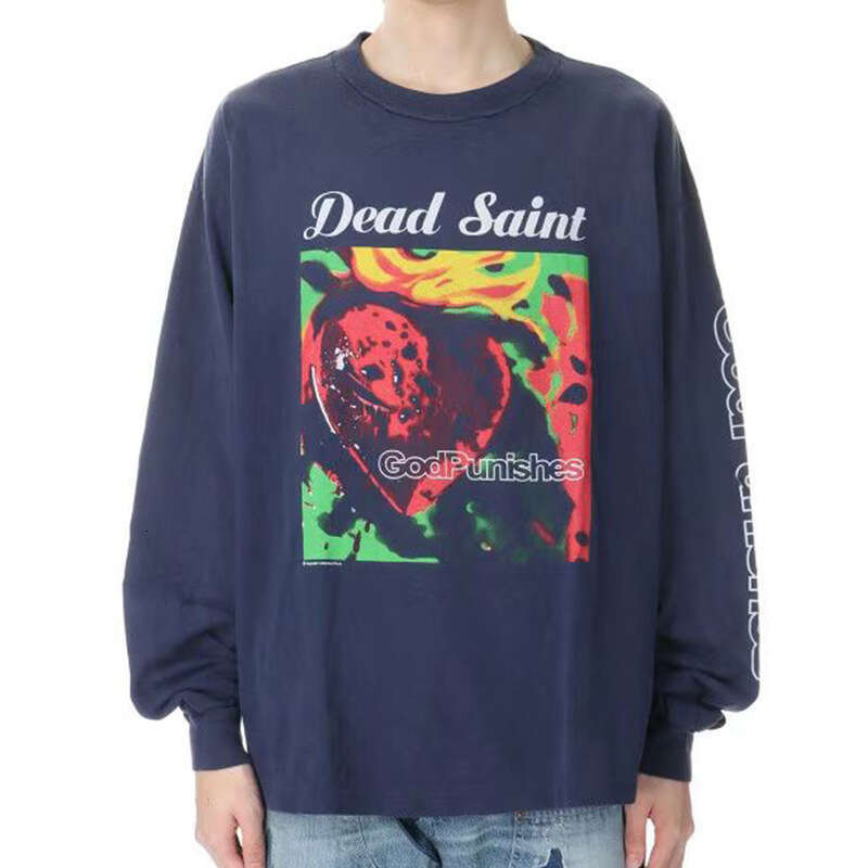 SAINT MICHAEL New Japanese Trendy Red Head Vintage Loose Round Neck Base Long Sleeve T-shirt for Men