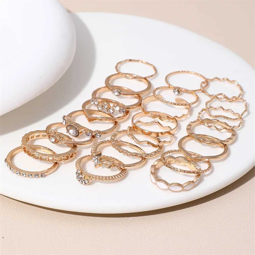 23Pcs/Set Luxury Simulated Faux Pearls Eye Wave Star Moon Chain-Shaped Multi-Element Design Suitable Rings For Women Daily WearXJ250219