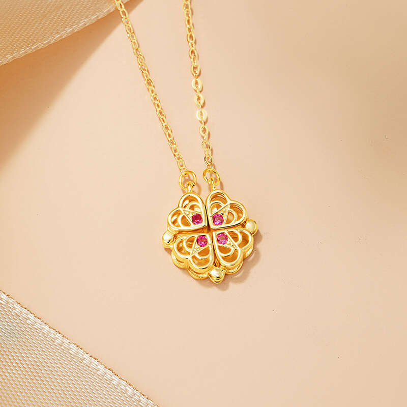 Lucky Clover sterg sier magnetic necklace for women, light and high-end, a two wearing collarbone chain heart pendant