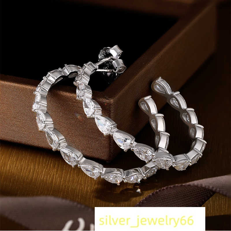 Luster Jewelry Mid Eastern Style 925 Silver Big Circle 2x4mm Pear Stones Hoop Moissanite Earrings