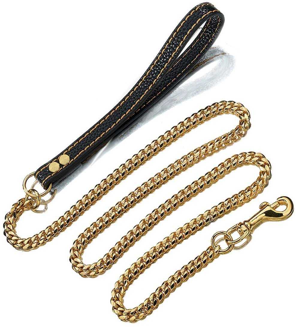10MM Gold Dog Leash Stainless Steel Metal Chew Proof Dog Lead Chain for Dogs Pet Traction RopeXJ250218