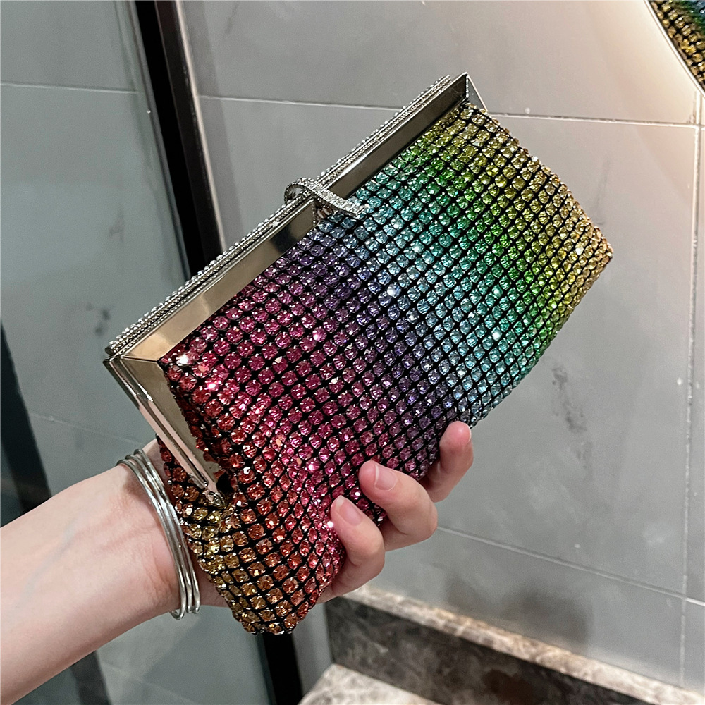New High-end Luxury Banquet Bag Rainbow Handbag Ladies' Shiny Diamond Inlaid Wallet Party Card Bag