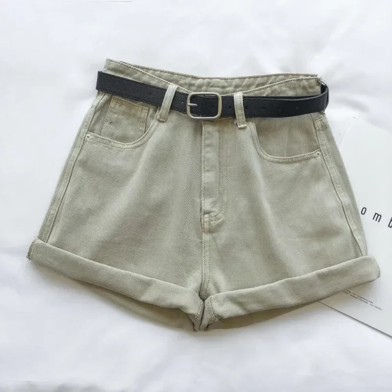 Womens summer denim solid press fit high waist wide leg casual streetwear fashionable slim fit simple 250214