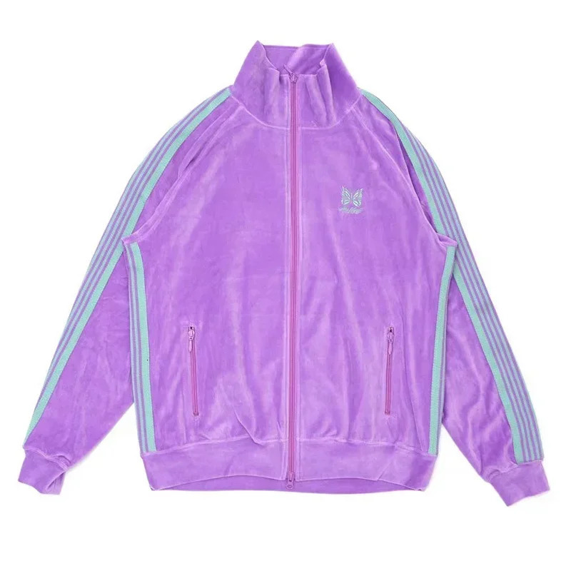 Gray Velvet Track Zipper Jacket Men Women Quality Loose All Seasons Striped Coat Jackets 250214