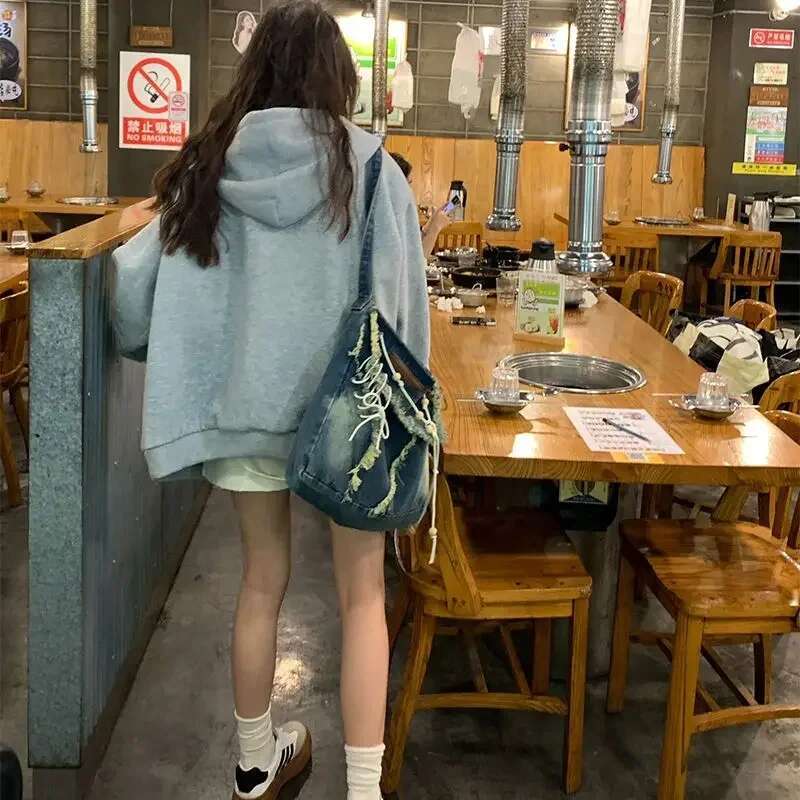 Brown Zip Up Hoodie 2023 Autumn Lattice ing Long Sleeve Casual Oversized Sweatshirt Solid Jacket Women Clothing