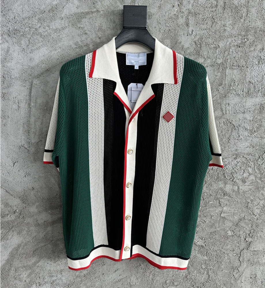 Men Designer Knitted Shirts High Quality Breathable Mesh Hollow Leisure Shirt Summer Thin Loose Sports Short Sleeve Shirt