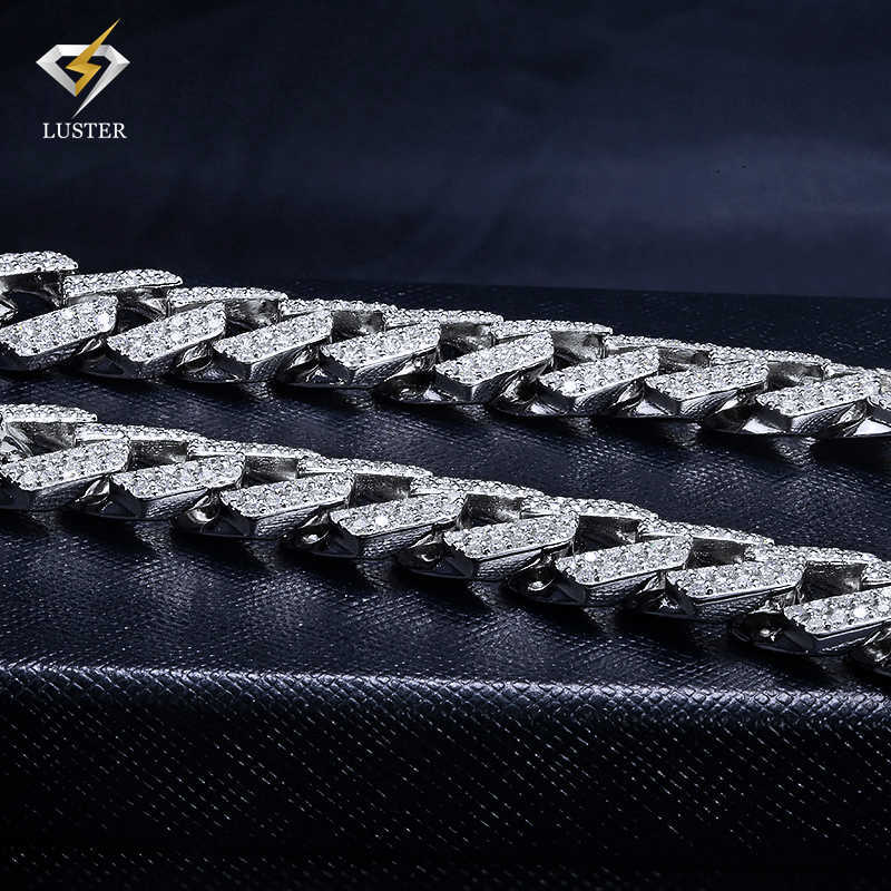 Luster Jewelry 14MM 925 Sterling Silver Iced Out Moissanite Diamond Miami Cuban Mens Hip Hop Bracelet