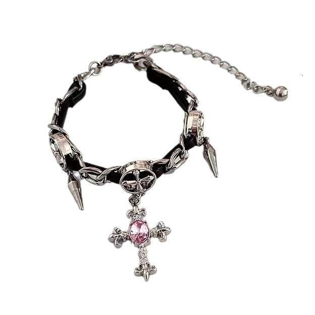 Punk dark style dia studded cross necklace jewelry, spicy girl gothic versatile niche design neck collarbone chain