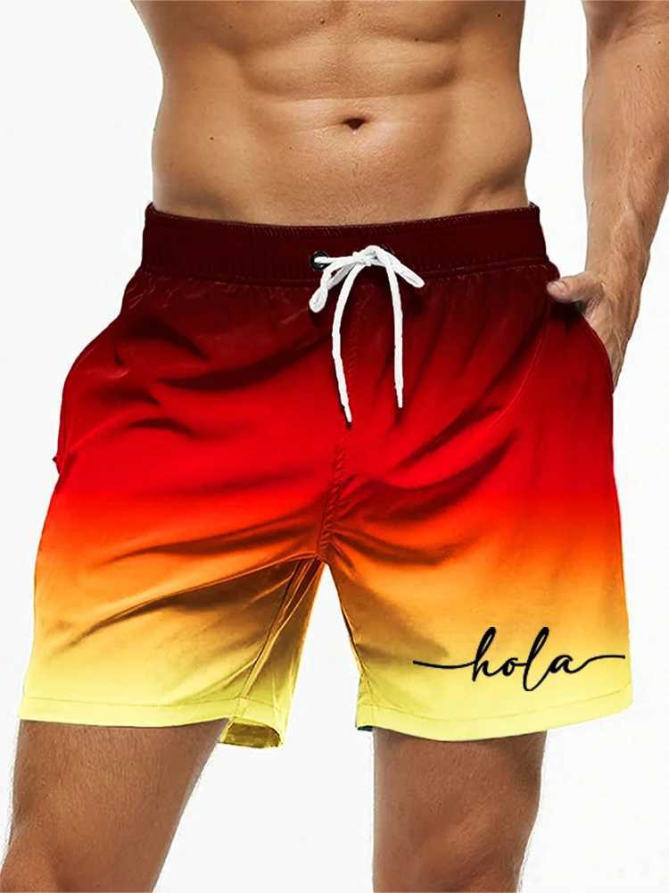 Fashion Letter Design Mens Print Shorts Summer Mens Swim Trunks Elastic Waist 3D Print HolaGraphics Gradient Breathable Short W250219