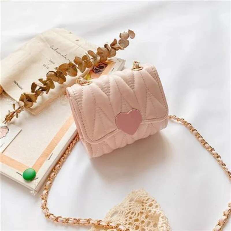 Ddmyshoesvip Kids Girls Cute Pink New Arrival Children Princess Heart Lock Shoulder Baby Mini Bags Photograph Props
