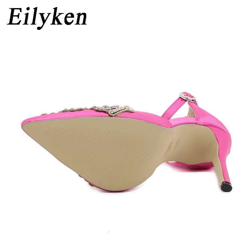 Satin CRYSTAL Pumps Women Ankle Strap Pointed Toe Bridal Stiletto Heels Party Prom Stripper Wedding Shoes atos Mujer