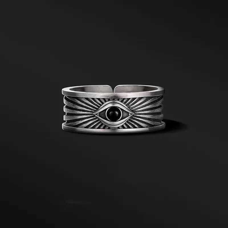 Retro Antique Eye of Providence Ring For Men Silver Color Punk Gothic Adjustable Open Ring Alloy Unisex Jewelry Accessories GiftXJ250219