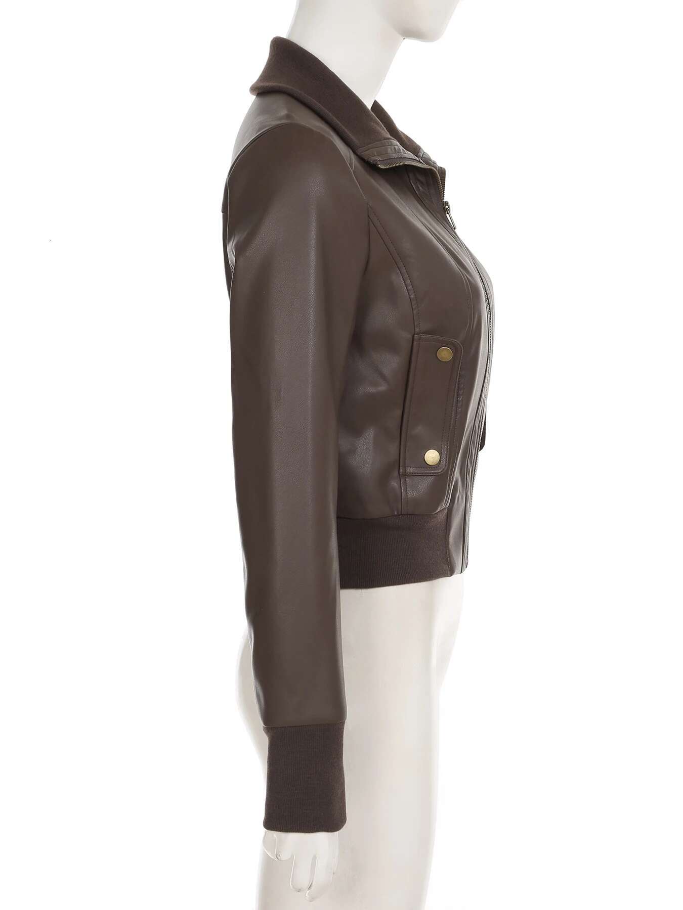 IAMSURE Safari Style Big Pockets Jackets Casual Pu Leather Turn-Down Collar Long Sleeve Coats Women 2024 Autumn Winter Fashion