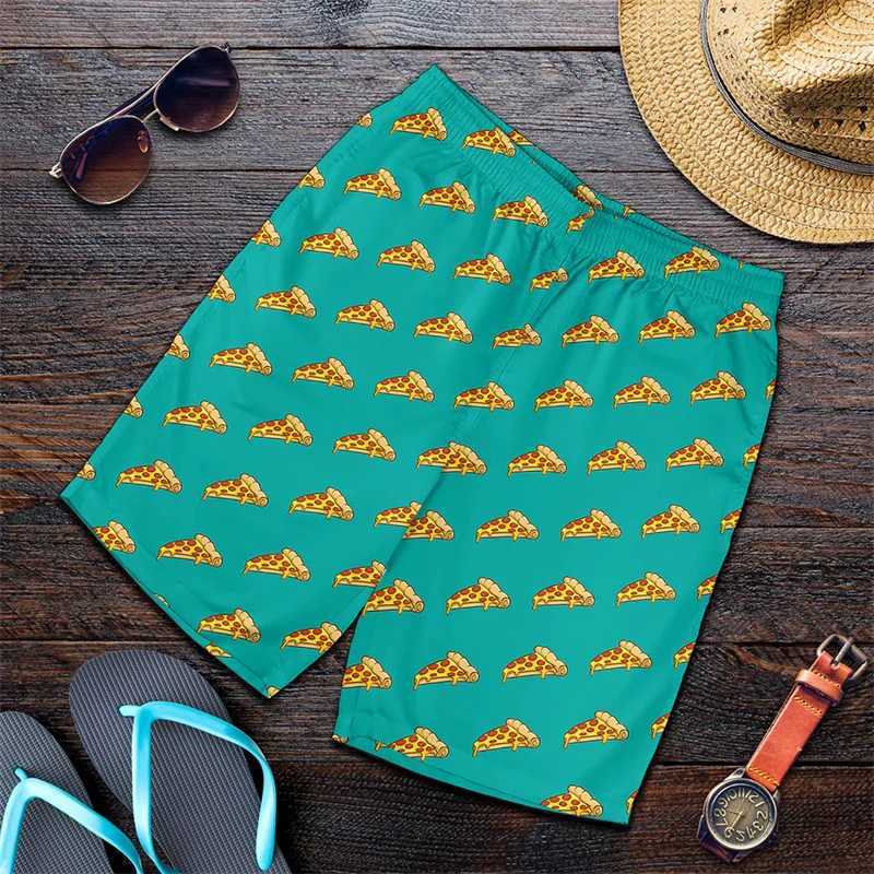 Men's Shorts Fun pizza patterned beach shorts for men 3D printed pizza board shorts swimsuit summer quick drying ice shorts sportswear gym shorts