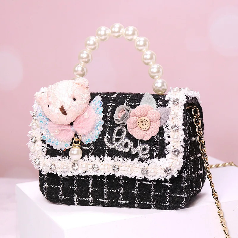 Girls bag fashion pearl handbag cute bear personality princess crossbody bag bags for girls bags 250219