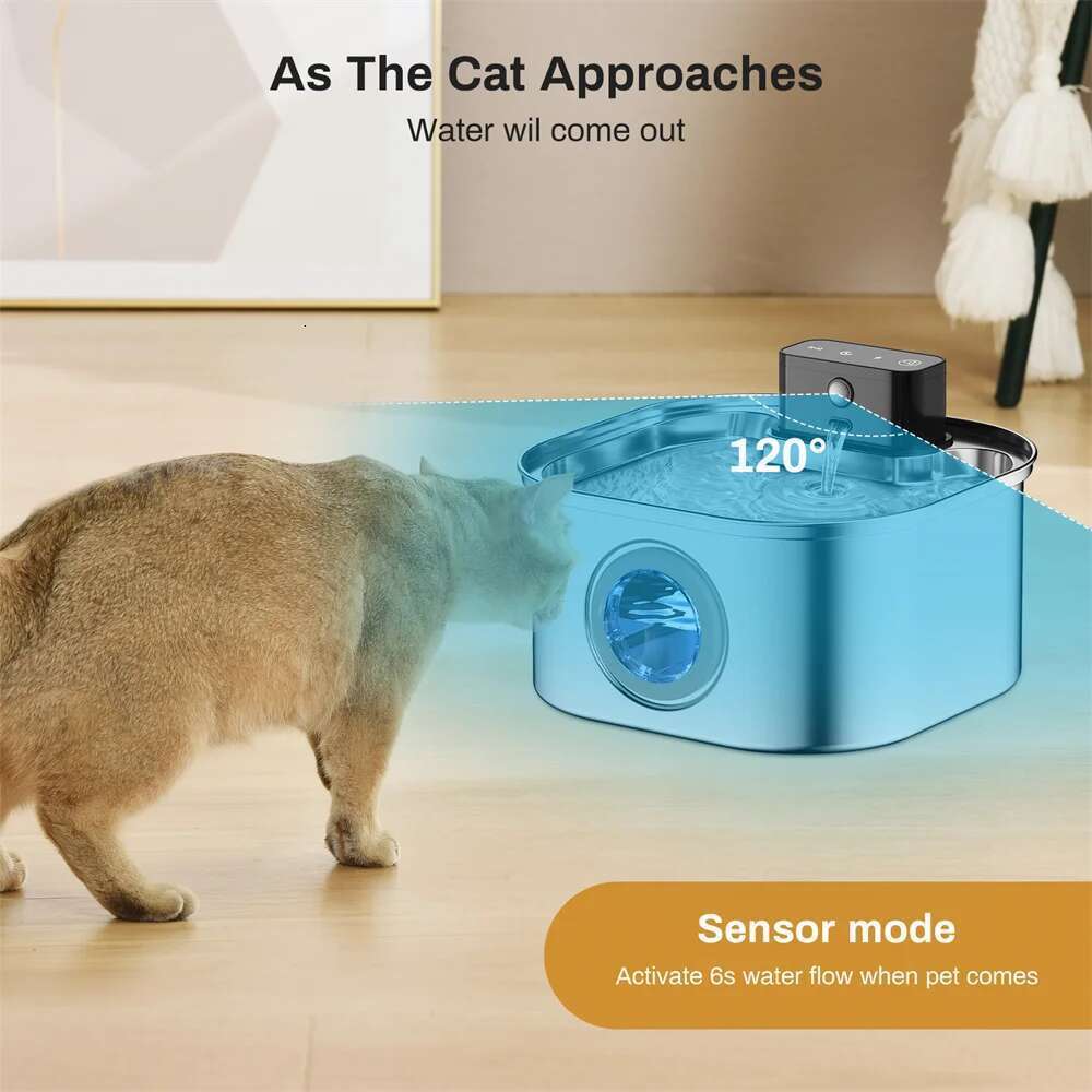 3.2Lstainless Less Charging Cat And Dog Water Fountain Rechargeable Automatic Induction Cycle Filter Pet Drinking Bowl