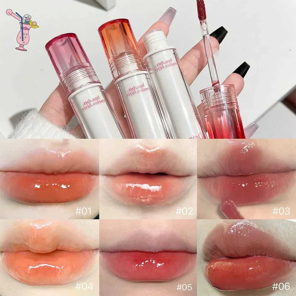 Waterproof Mirror Jelly Lip Glaze 6 Colors Water-light Lip Gloss Long Lasting Moisturizing Glossy Red Tint Lips Makeup CosmeticsW250219