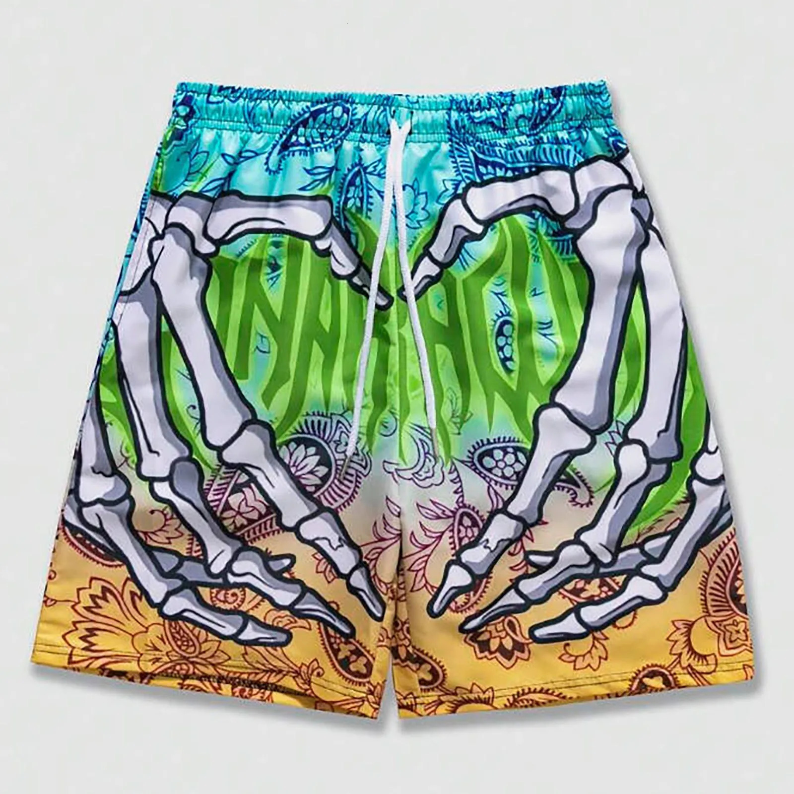 Elastic Waist Jogging Shorts Swim Trunks Board Summer Beach With Hand Print Y2k For Men Mens Clothing 250219