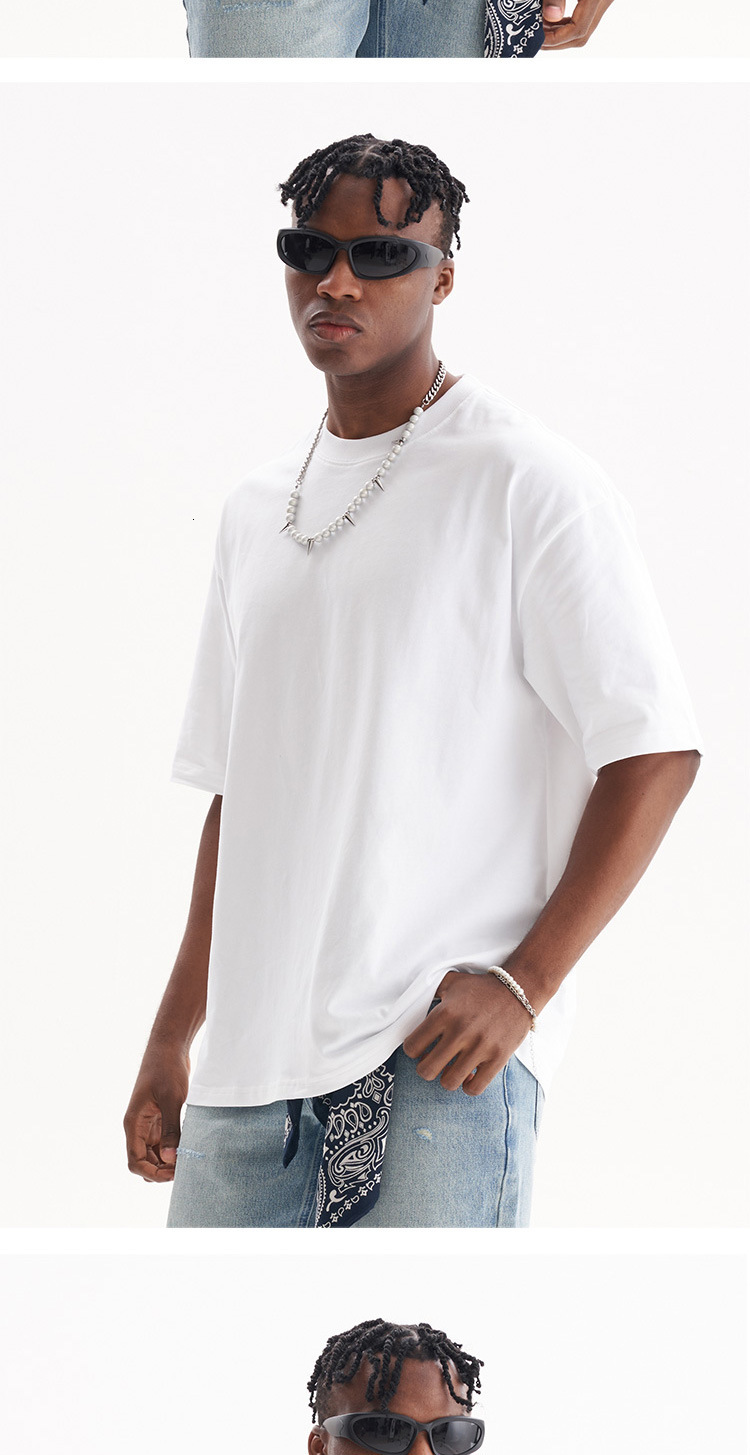 Summer Street Retro Men's Short Sleeved Solid Color Cotton Can Be Loose And Casual High-quality T-shirt Trendy Brand Men's Pure White T-shir