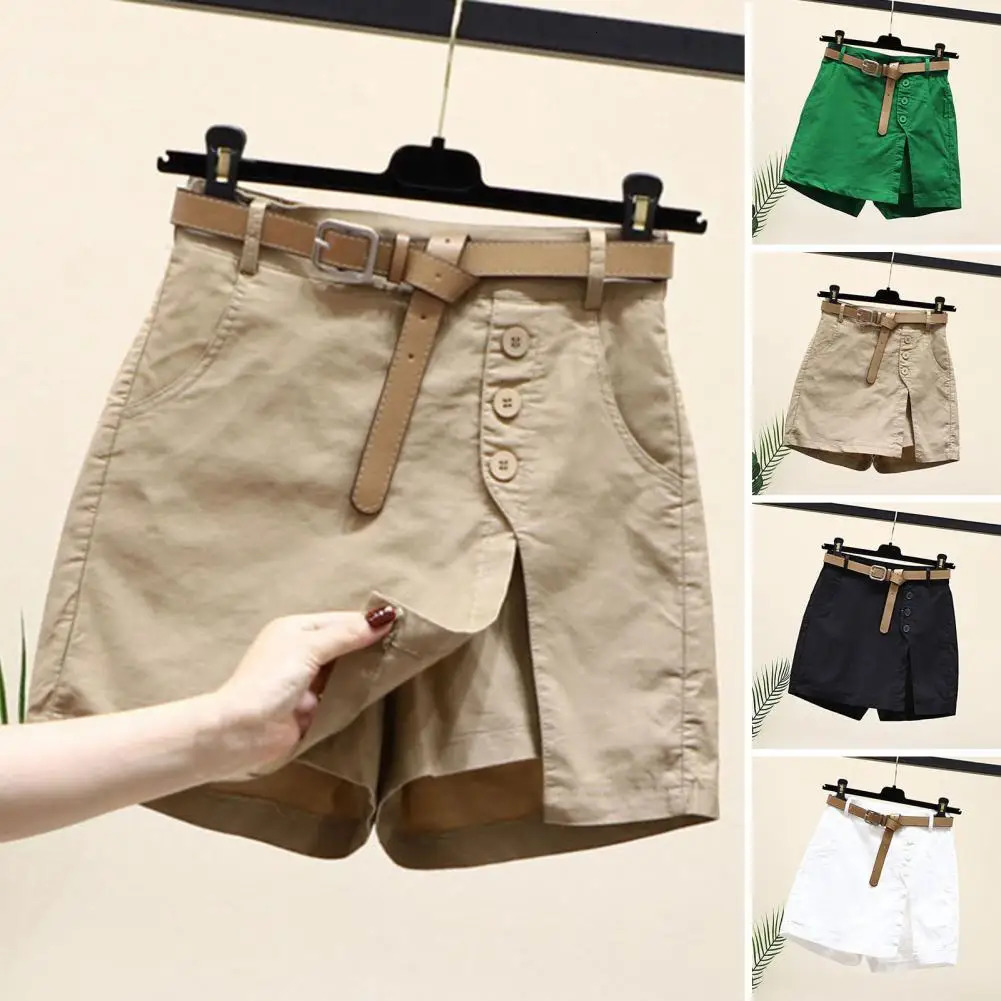 Womens weight loss shorts high waisted womens ski shorts side split pockets on knees womens length solid color 250214