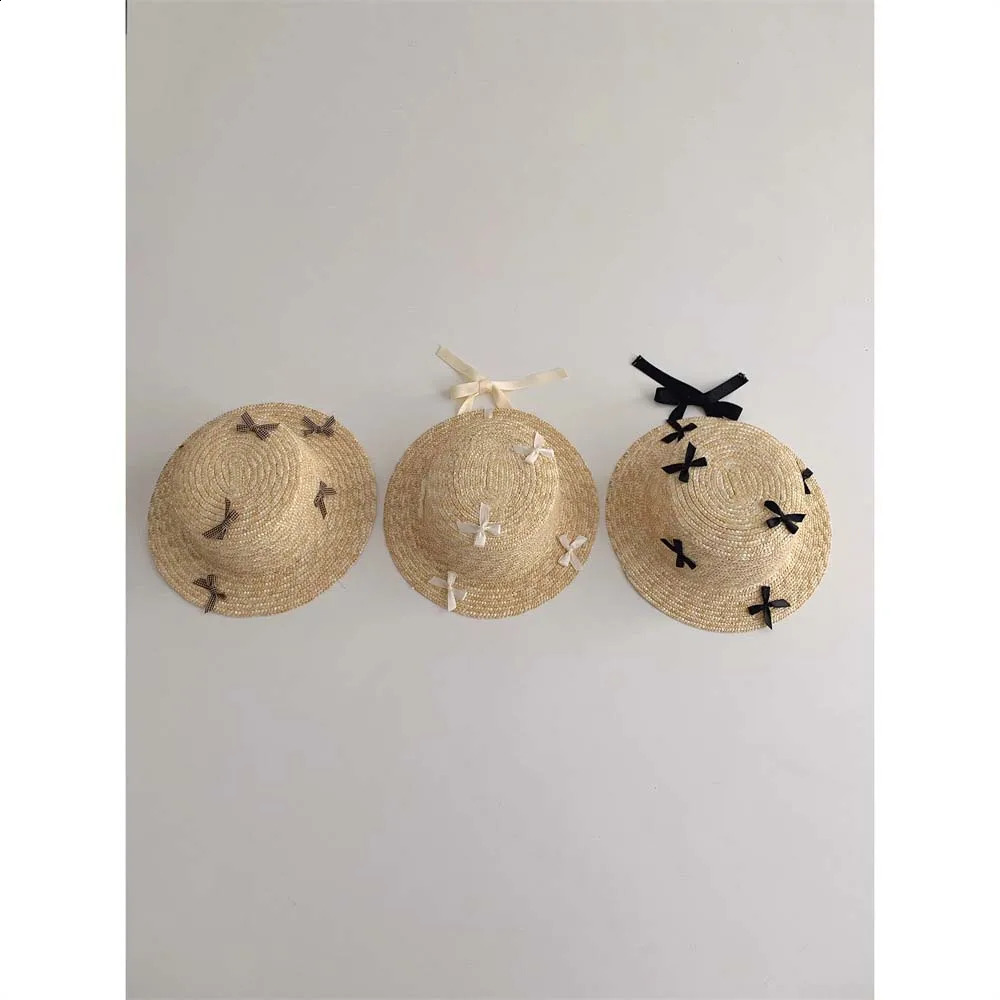 Summer Childrens Sun Hat Bag Printed Bow Girls Panama Hat Childrens Sun Protection Beach Straw Hat Bag 250219
