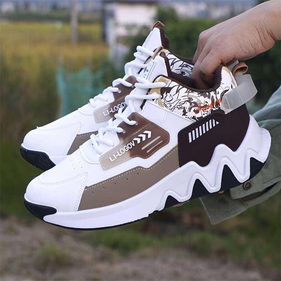 fashionable high top running cartoon pattern, casual style, comfortable non slip lace up sports shoes, PU upper, fabric ing, rubber sole, run ning,