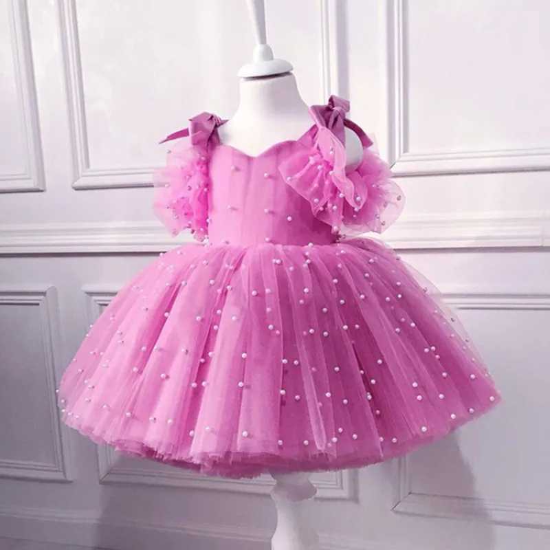 Baby girl dress 0-5Y new pearl princess dress baby baptism dress lace tutu net yarn girl birthday party dress girl dressT250219