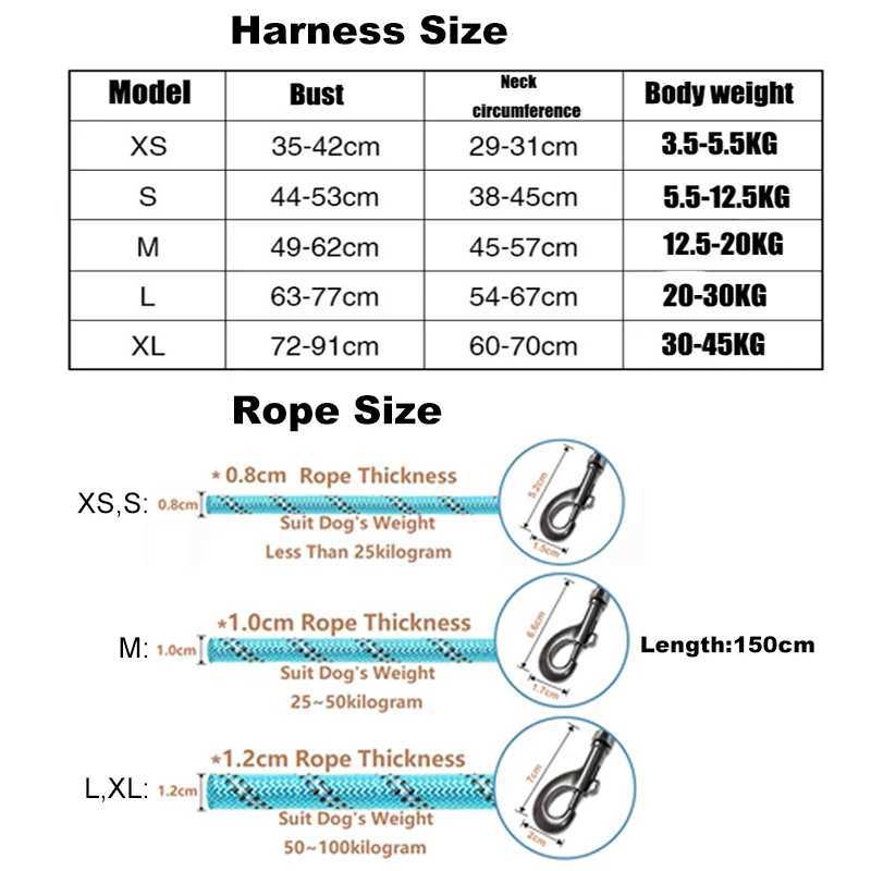 Pet Dogs Adjustable Harness Small and Large Dog Harness Vest150cm Strong Dog Leash Pet Leashes Reflective Leash Drag Pull TowXJ250218